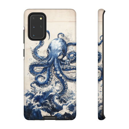 Vintage Japanese Art Style Blue Octopus and Waves Phone Cover