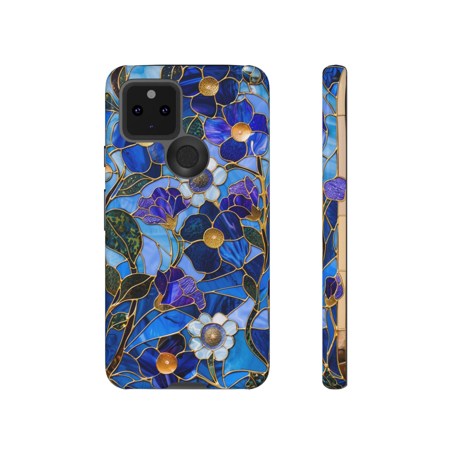 Blue Floral Stained Glass Gold Inlay Wild Flowers Phone Case