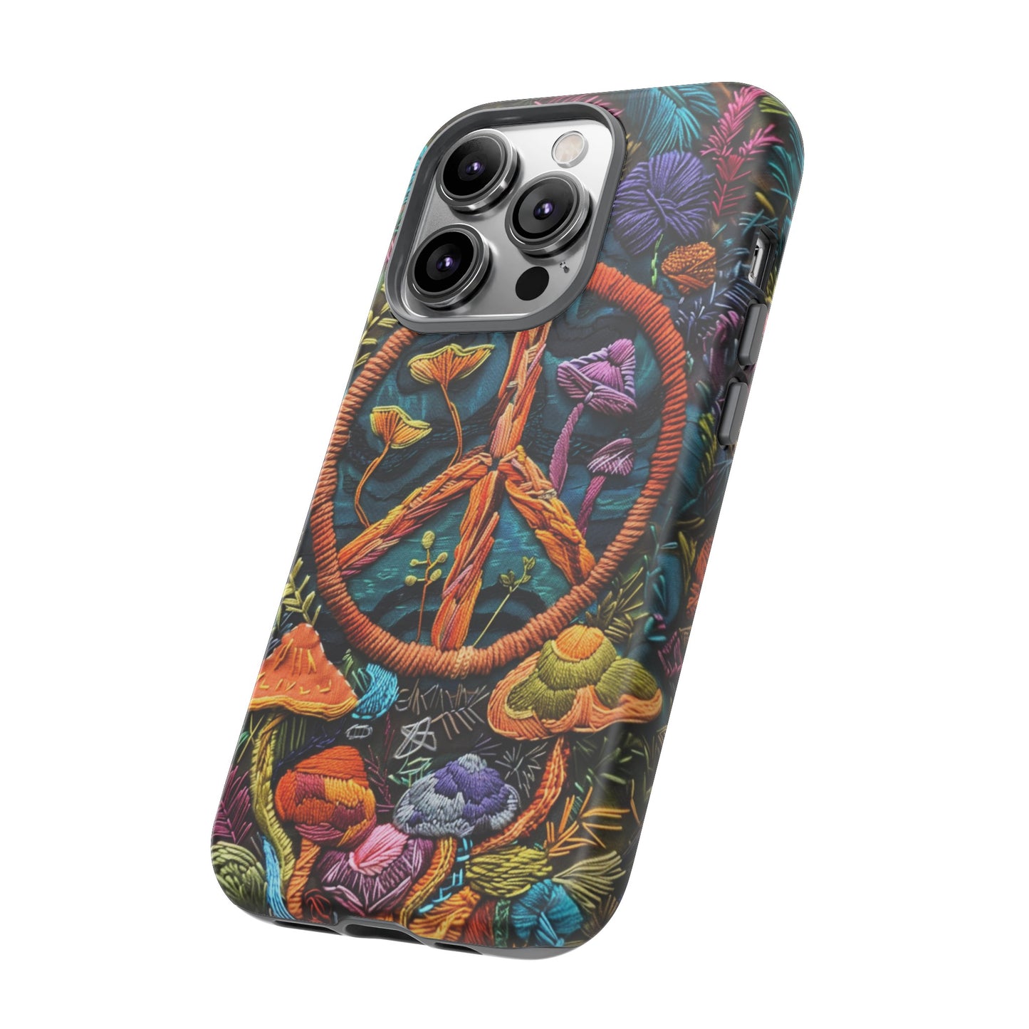 Embroidery Style Magic Mushrooms and Peace Sign Phone Case