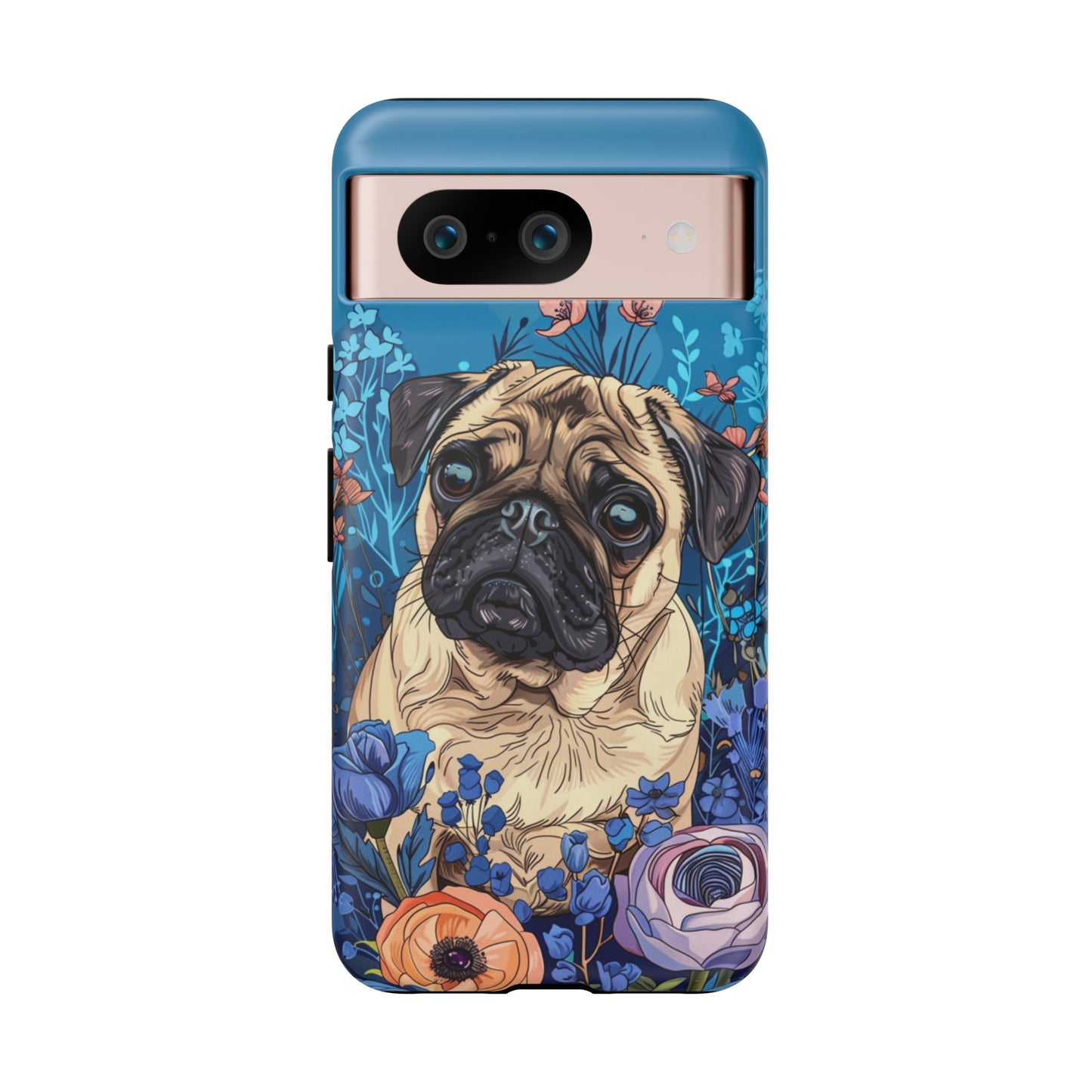 Cute Pug Dog Blue Floral Design Phone Case