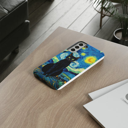 Starry Night Van Gogh Black Cat iPhone, Samsung Galaxy, Google Pixel  Case | Embrace Artistic Whimsy and Feline Charm