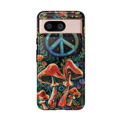 Embroidery Style Magic Mushrooms and Peace Sign Phone Case