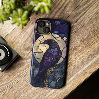 Halloween Phone Case Purple Raven Stained Glass Style Spooky Moon Phone Cover