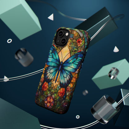 Butterfly Stained Glass MagSafe iPhone Case | Floral Aesthetic Art Retro Phone Tough Case iPhone 14 Plus 13 12 7 8 SE Hippie Boho Style