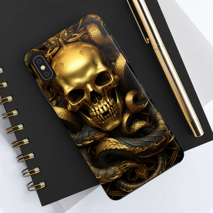 iPhone 14 Case Dark Elegance: Gold Skulls and Snakes Tough iPhone Case | An Edgy Goth Delight