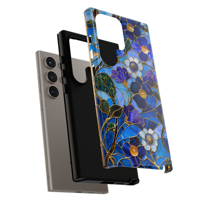 Blue Floral Stained Glass Gold Inlay Wild Flowers Phone Case