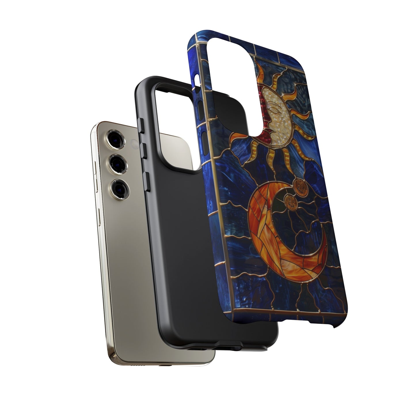 Celestial Stained Glass Moon and Stars iPhone 15 Case