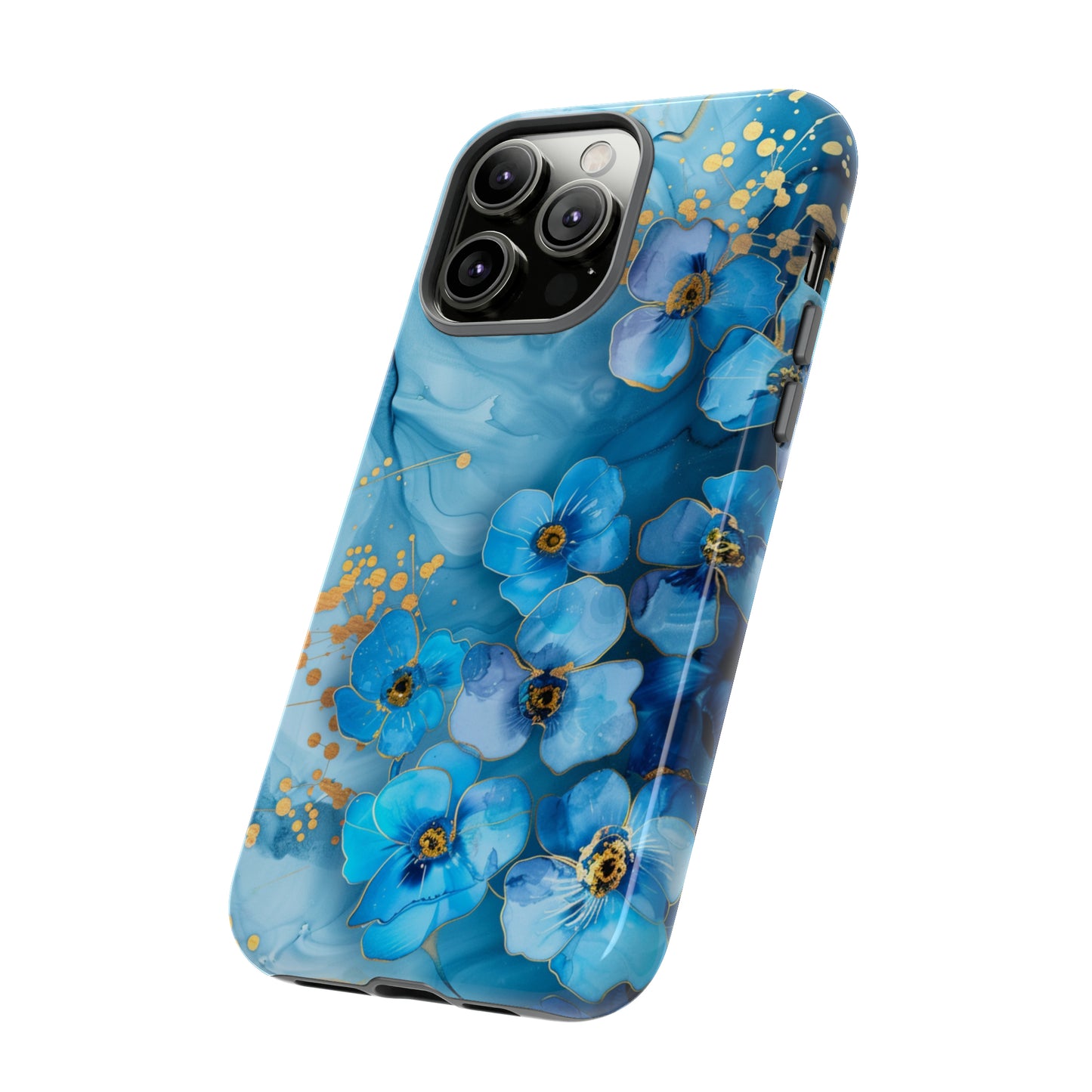 Forget Me Nots Gold Color Splash Floral Design Phone Case