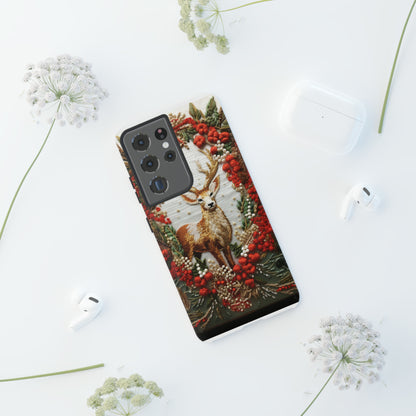 Embroidery Christmas Deer Floral Phone Case