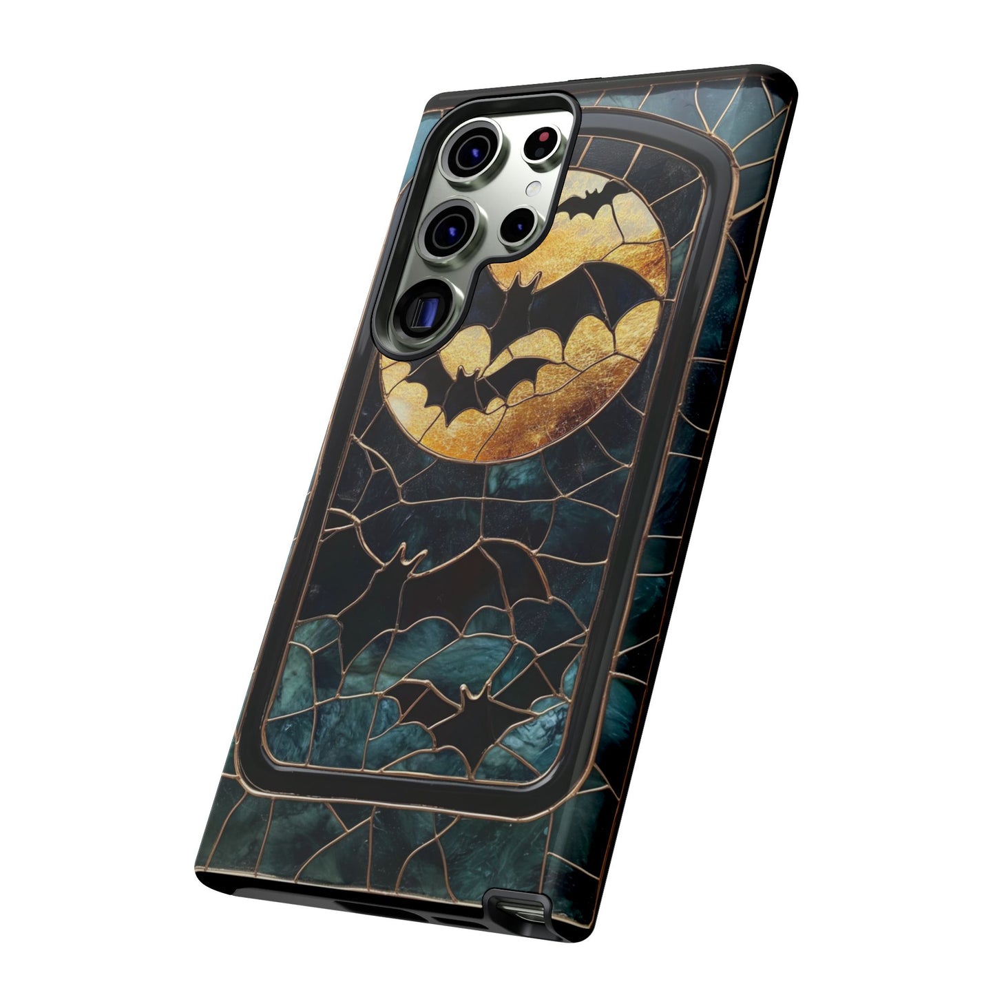 Halloween Phone Case Bats Stained Glass Style Spooky Moon Phone Cover