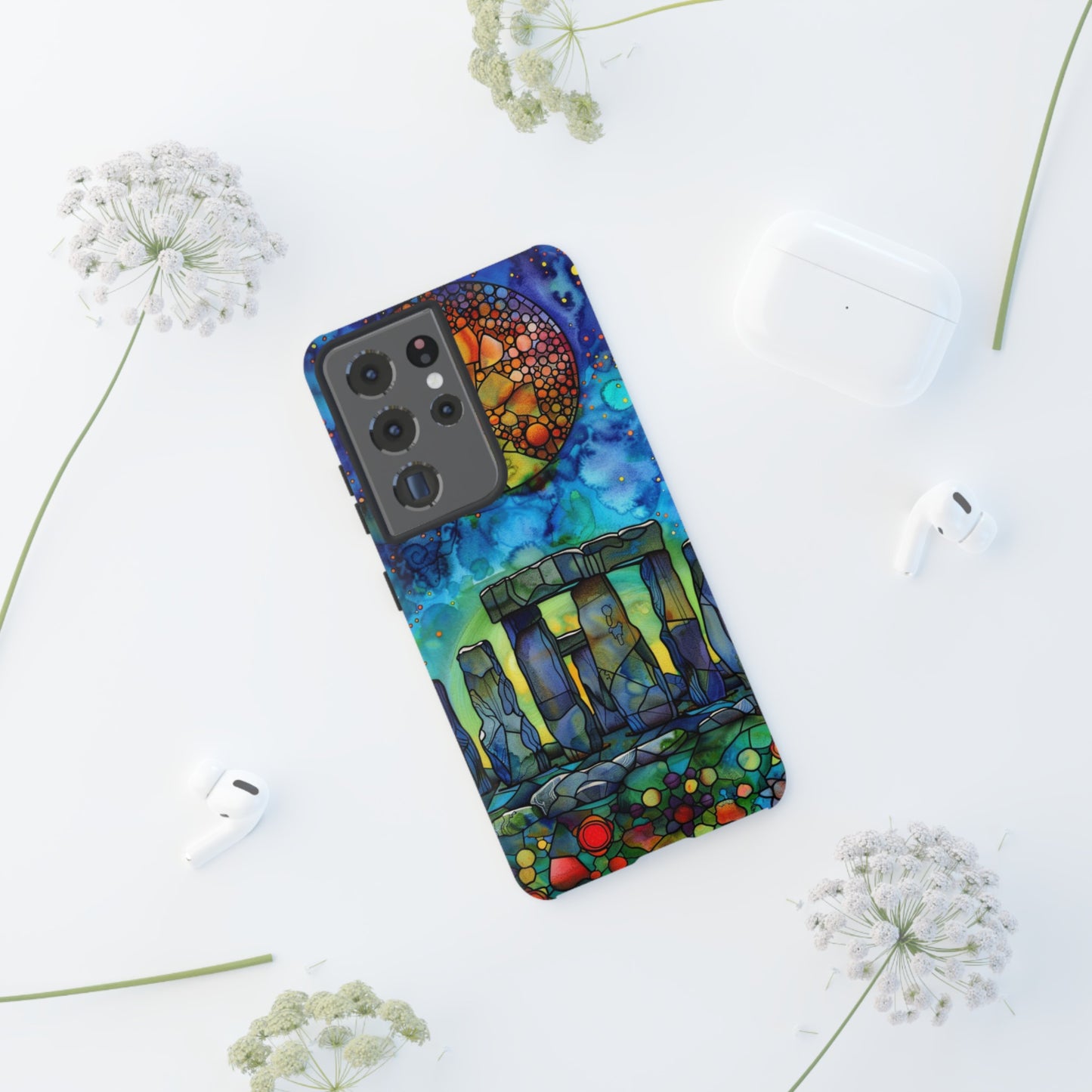 Stonehenge Neolithic Full Moon Stained Glass Watercolor Phone Cover