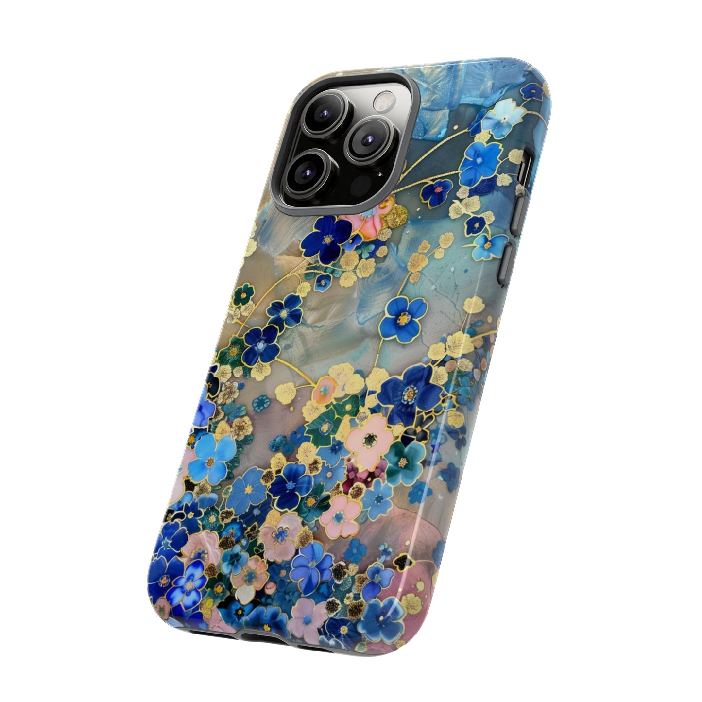 Forget Me Nots Gold Color Splash Floral Design Phone Case