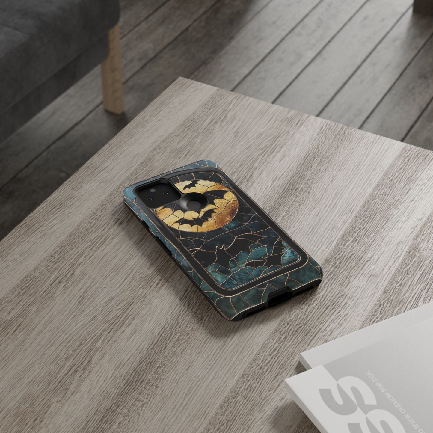 Halloween Phone Case Bats Stained Glass Style Spooky Moon Phone Cover