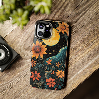 Boho Meets Cottagecore: Floral Sun, Moon & Stars iPhone Case – A Celestial Delight