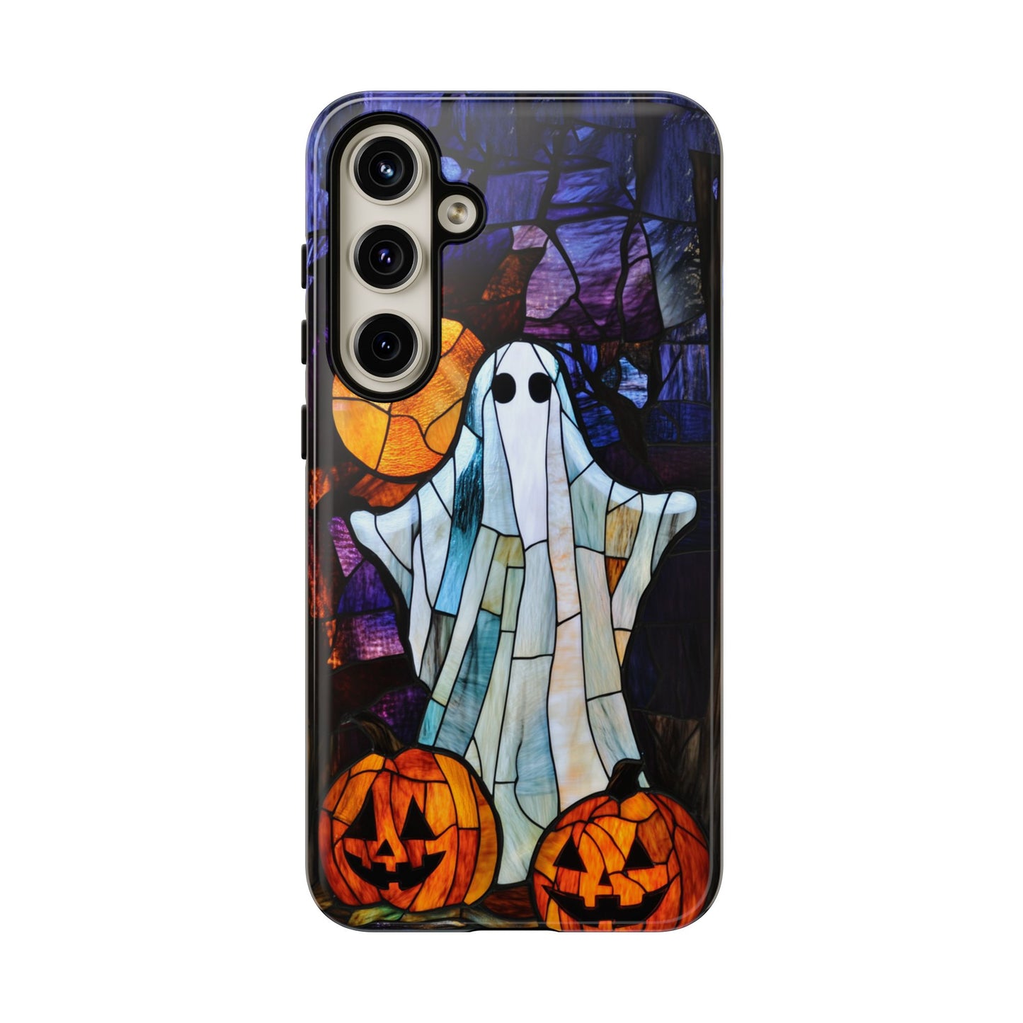 Stained Glass Halloween Ghost and Jack-o'-Lanterns Phone Cover