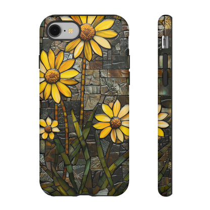 Yellow and Gold Daisy Mosaic Stained Glass Phone Case for iPhone 15, 14, Pro Max, 13, 12 & Samsung Galaxy S23, S22, S21, Google Pixel