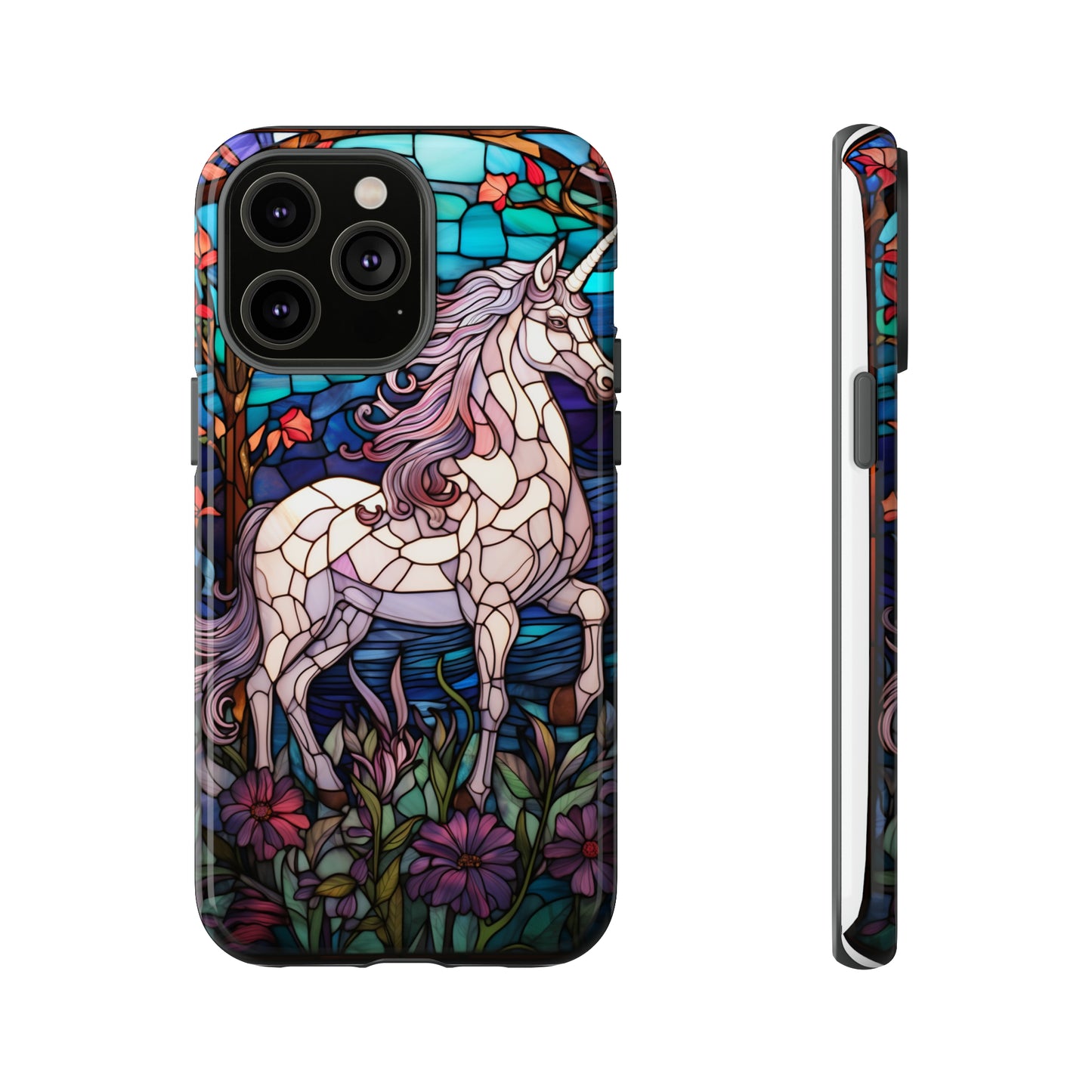 Unicorn Stained Glass iPhone, iPhone Case Retro Samsung Galaxy Phone Tough Case iPhone 15 14 Plus 13 12 7 8 Se Hippie Boho Style