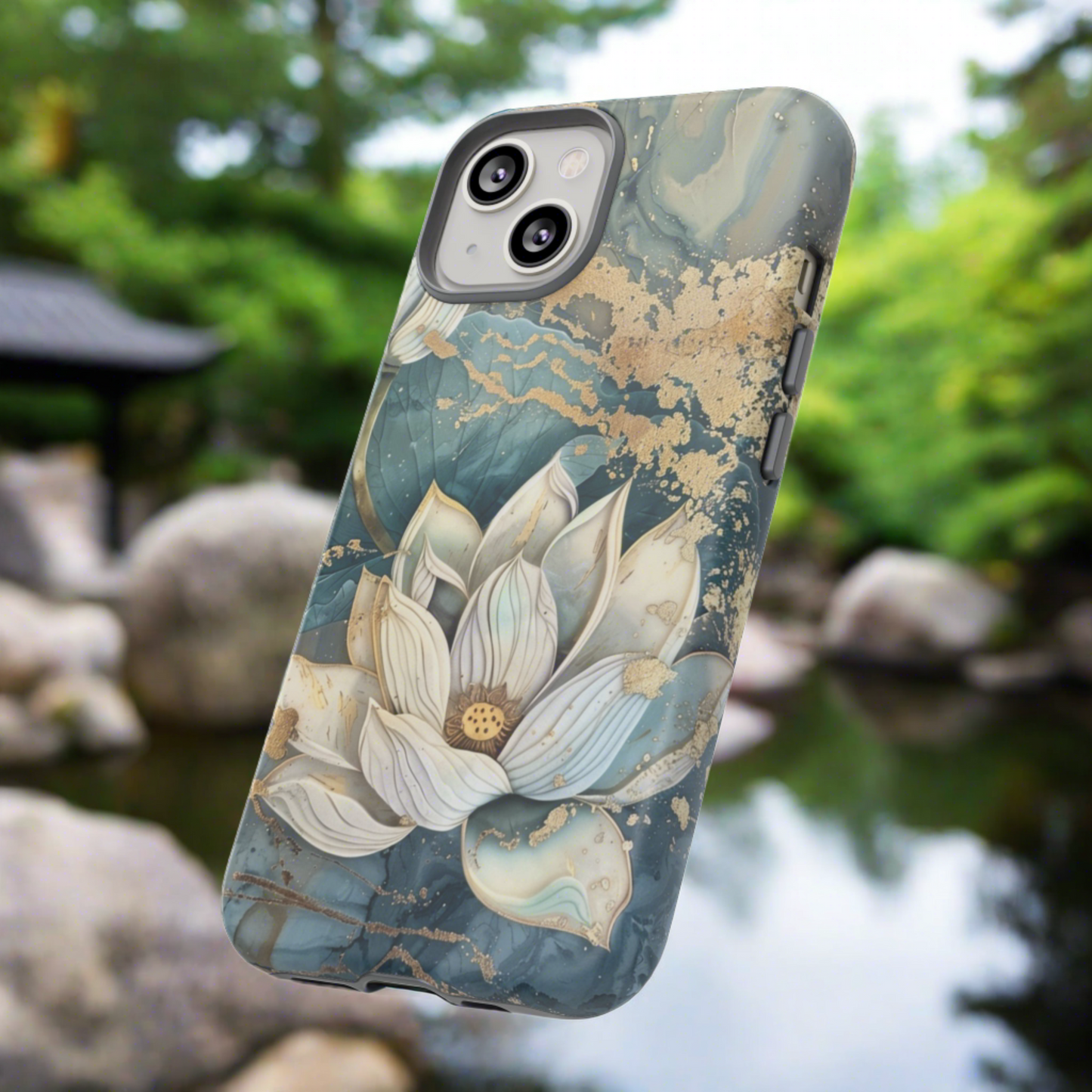 Zen Stained Glass Marble Lotus Floral Design Phone Case