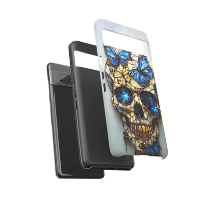 Gold and Blue Stained Glass Skull and Butterflies Phone Cover