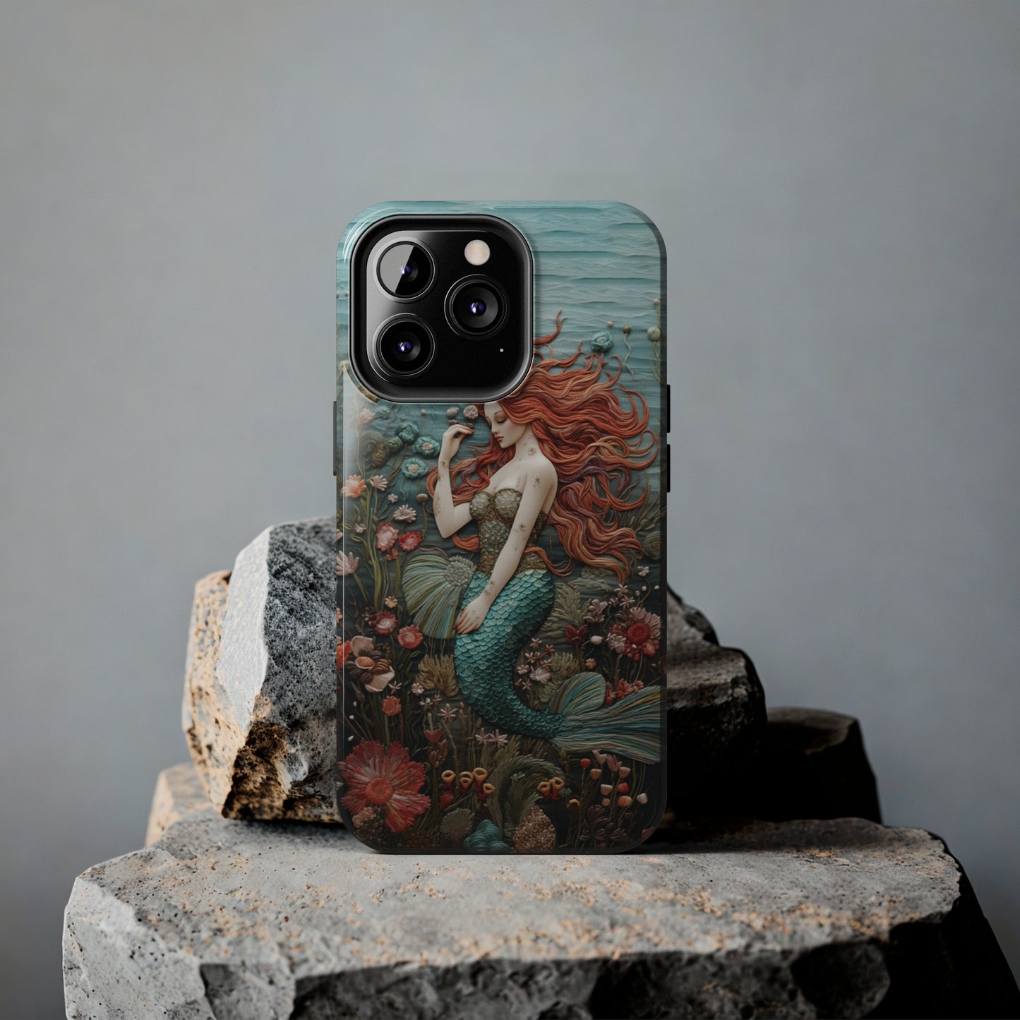 Siren's Song: Mermaid Elegance Apple Phone Case | Embroidery-Inspired iPhone Case