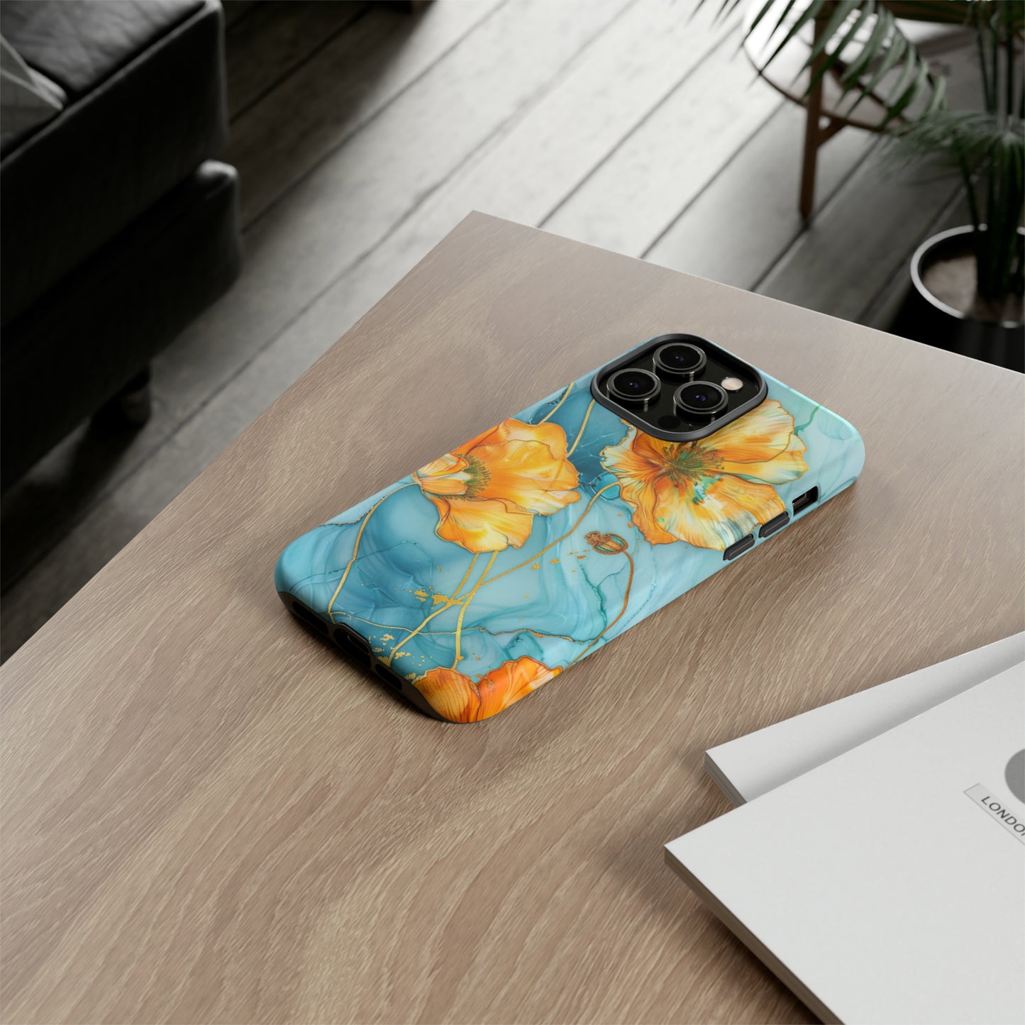 Gold Poppies Color Splash Floral Design Phone Case