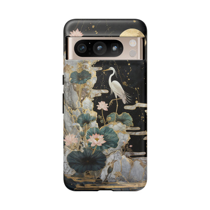 Heron and Moon Floral Zen Art Phone Case