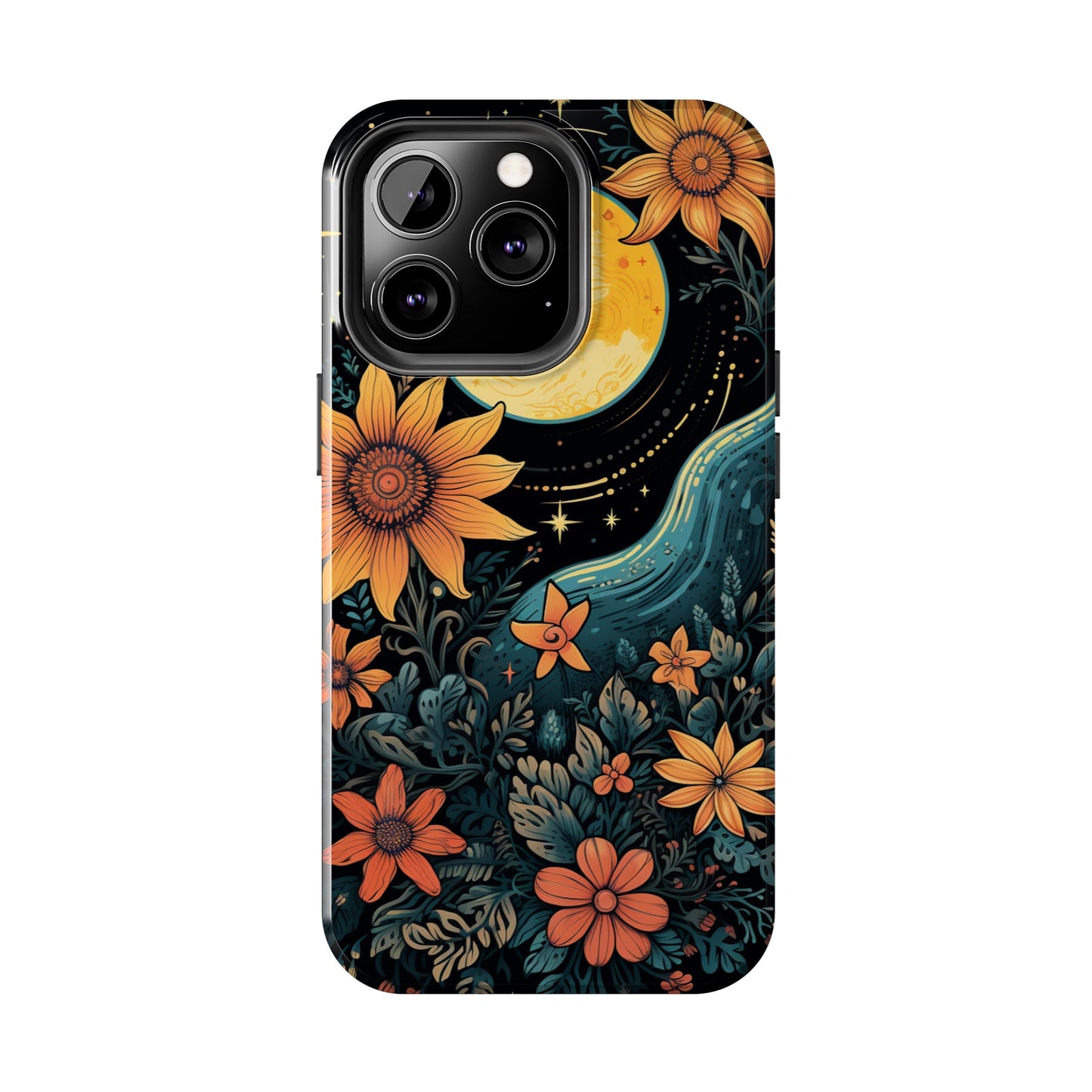 Boho Meets Cottagecore: Floral Sun, Moon & Stars iPhone Case – A Celestial Delight