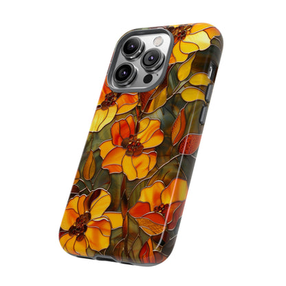 Orange Floral Phone Case Stained Glass Style