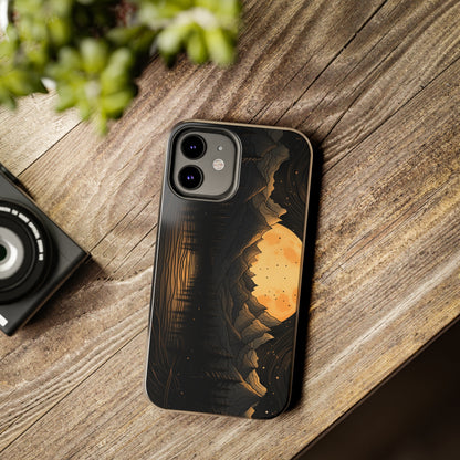 Abstract Landscape Black and Gold Mountains iPhone Case | Embrace the Mystical Full Moon