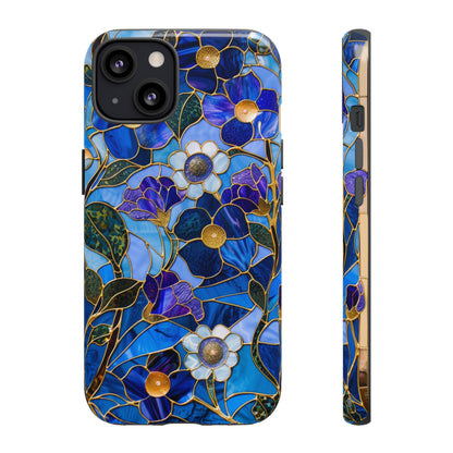 Blue Floral Stained Glass Gold Inlay Wild Flowers Phone Case