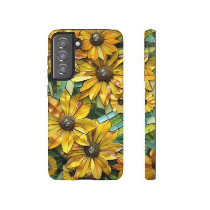 Yellow and Gold Daisy Mosaic Stained Glass Phone Case for iPhone 15, 14, Pro Max, 13, 12 & Samsung Galaxy S23, S22, S21, Google Pixel