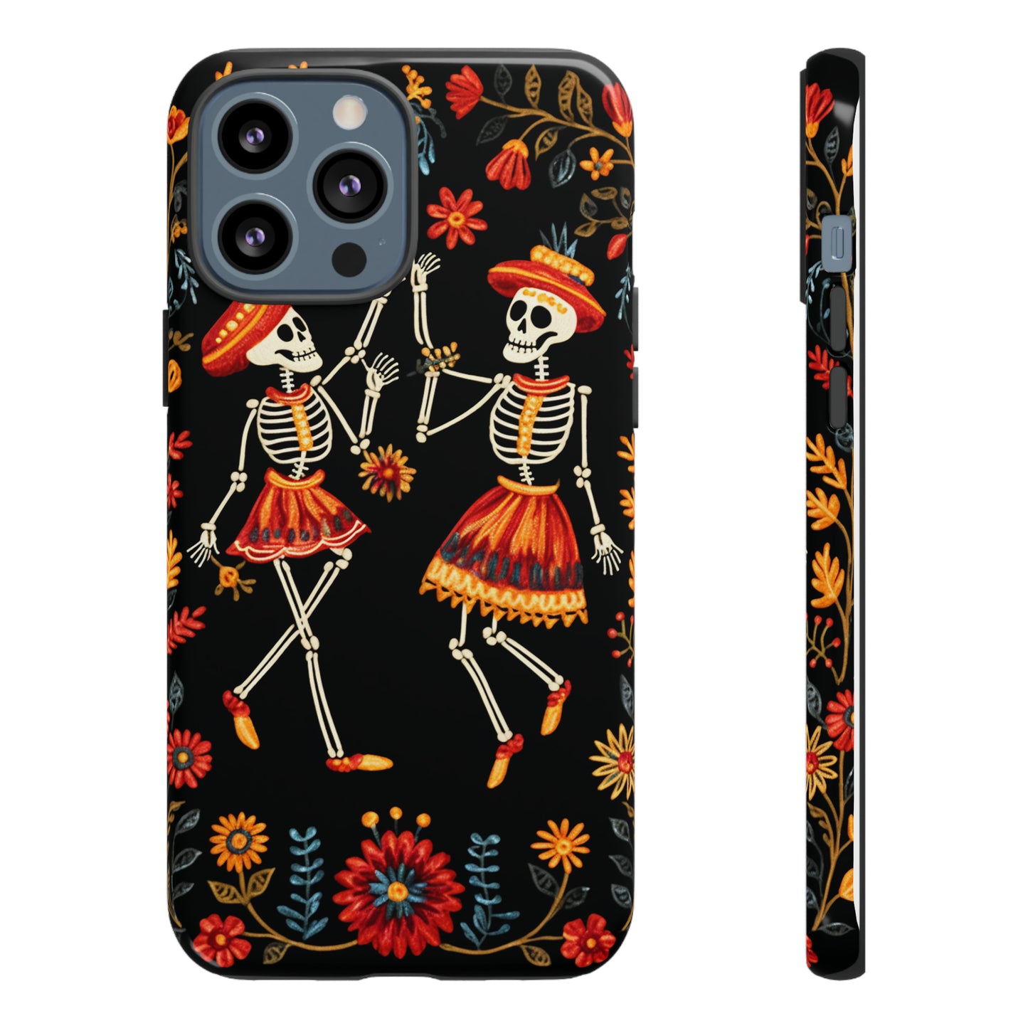 Dead Can Dance, iPhone 15 case, Floral Embroidery Skeletons | Whimsical Dance of the Departed for Google Pixel, iPhone & Samsung Galaxy