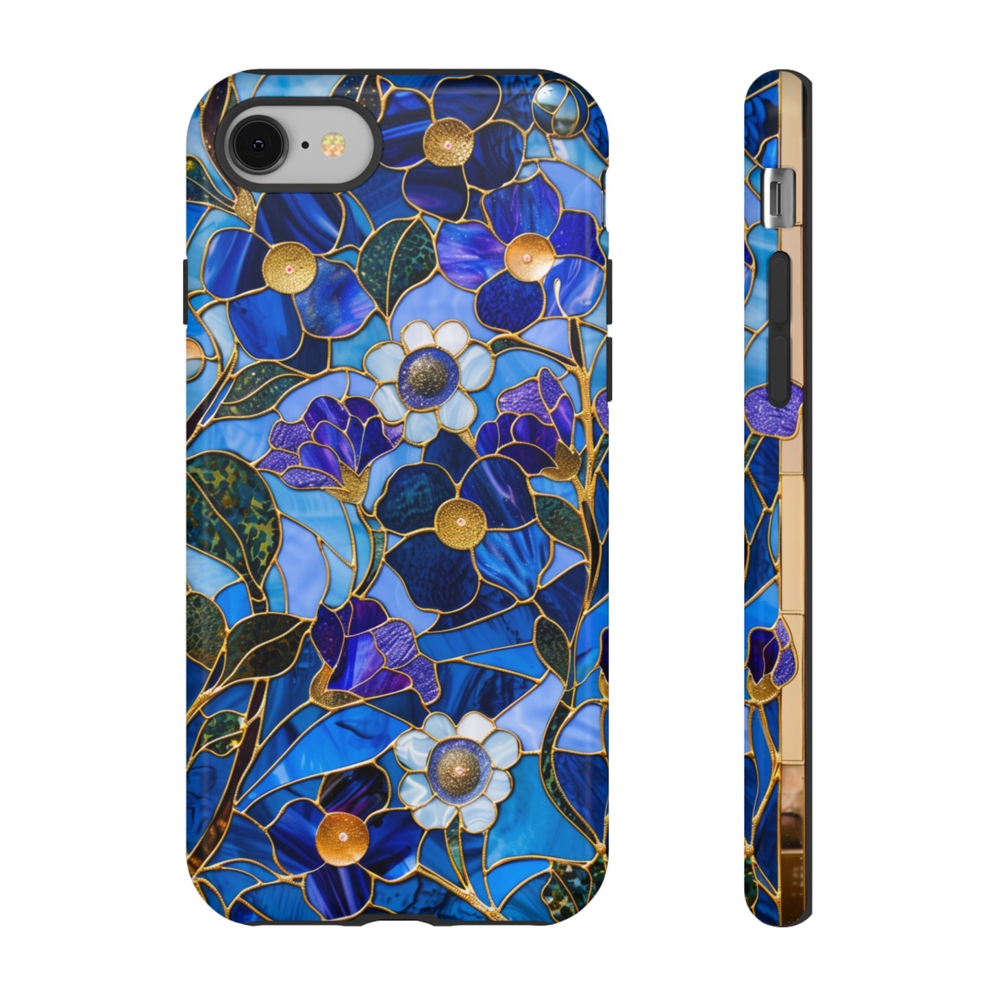 Blue Floral Stained Glass Gold Inlay Wild Flowers Phone Case