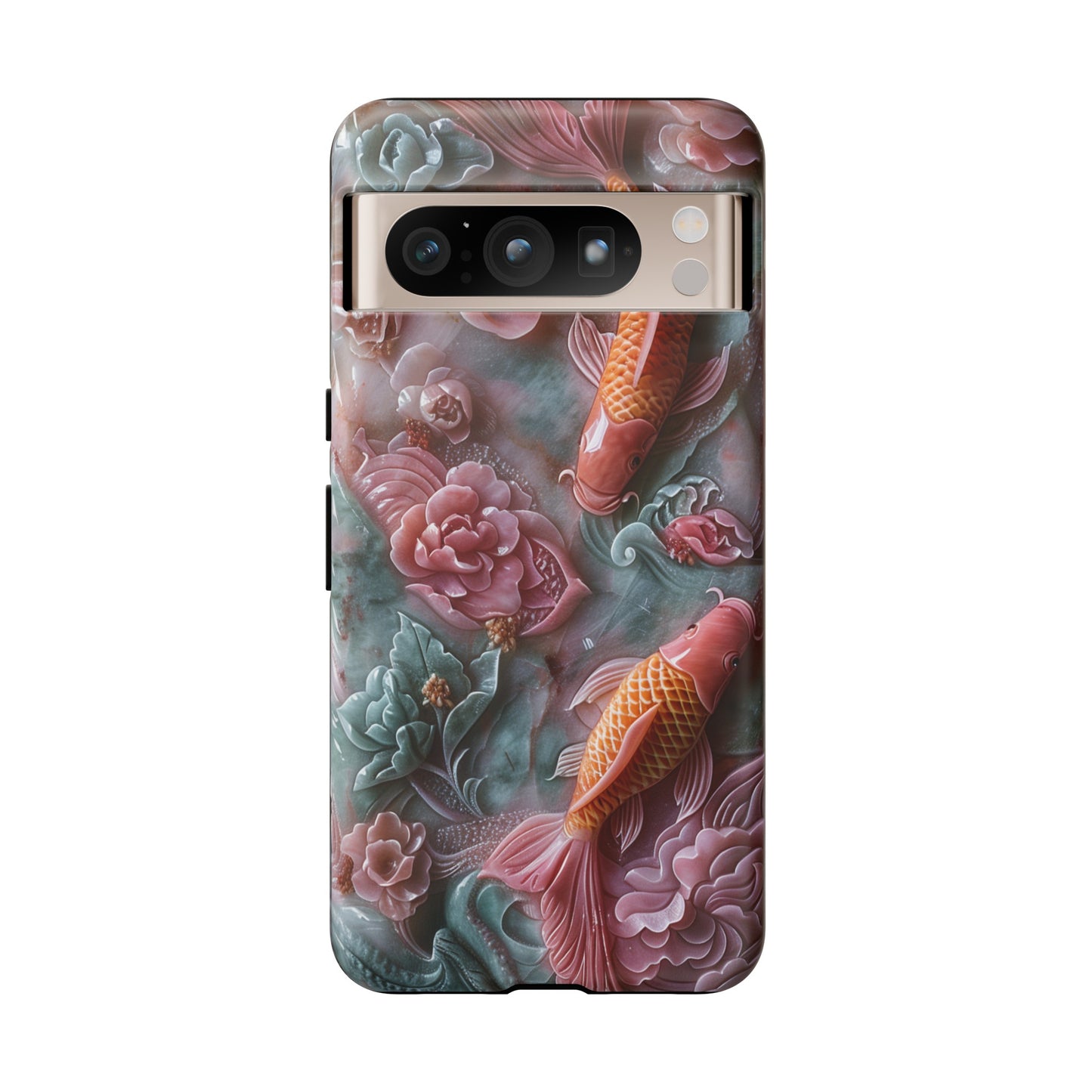 Pink Marble Fish Asian Jade Carving Koi Art Phone Case