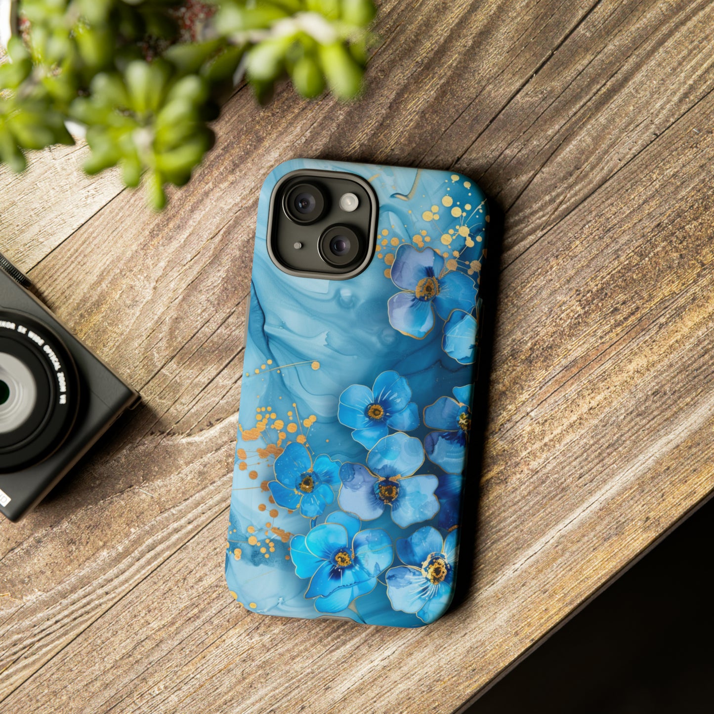 Forget Me Nots Gold Color Splash Floral Design Phone Case