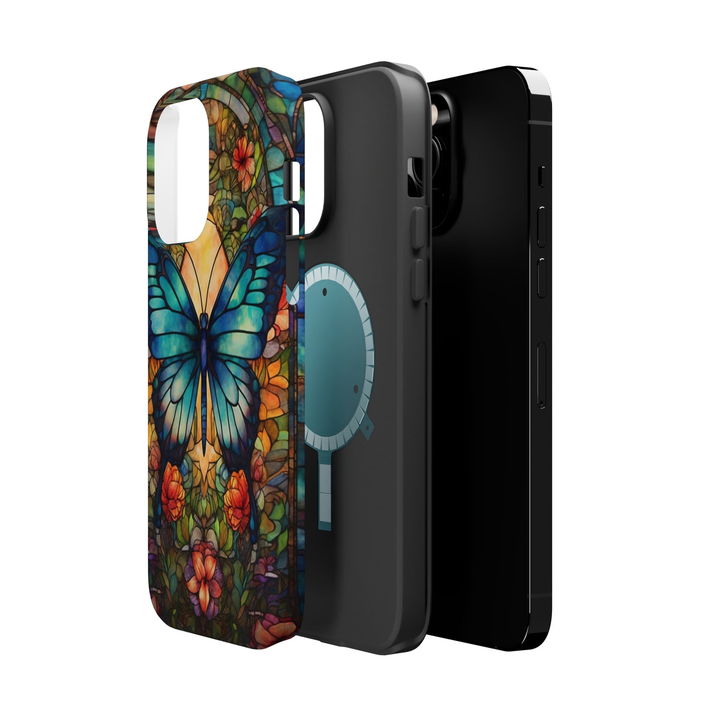 Butterfly Stained Glass MagSafe iPhone Case | Floral Aesthetic Art Retro Phone Tough Case iPhone 14 Plus 13 12 7 8 SE Hippie Boho Style