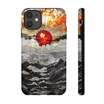 Japanese Rising Sun Phone Case Stained Glass Ocean Wave Phone Cover iPhone 15 Case