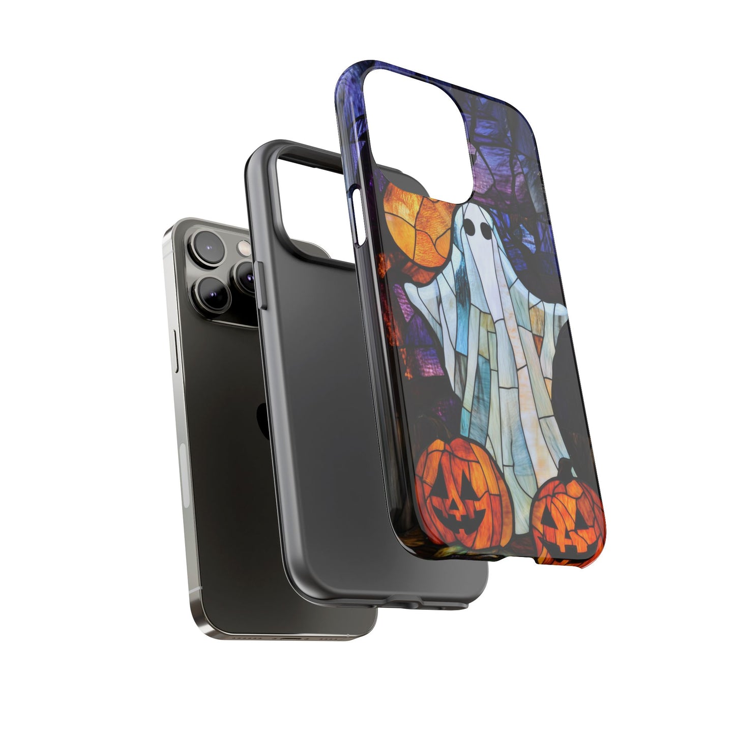 Stained Glass Halloween Ghost and Jack-o'-Lanterns Phone Cover