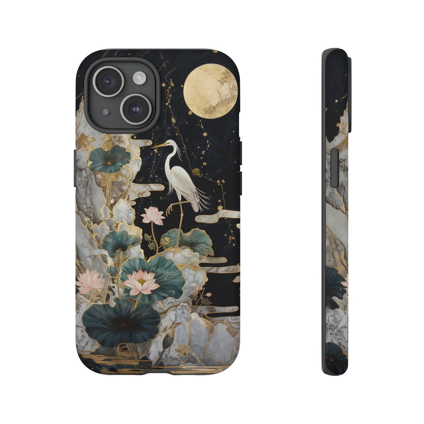 Heron and Moon Floral Zen Art Phone Case