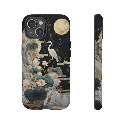 Heron and Moon Floral Zen Art Phone Case