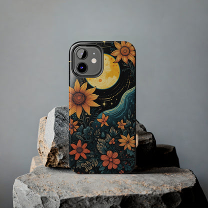 Boho Meets Cottagecore: Floral Sun, Moon & Stars iPhone Case – A Celestial Delight