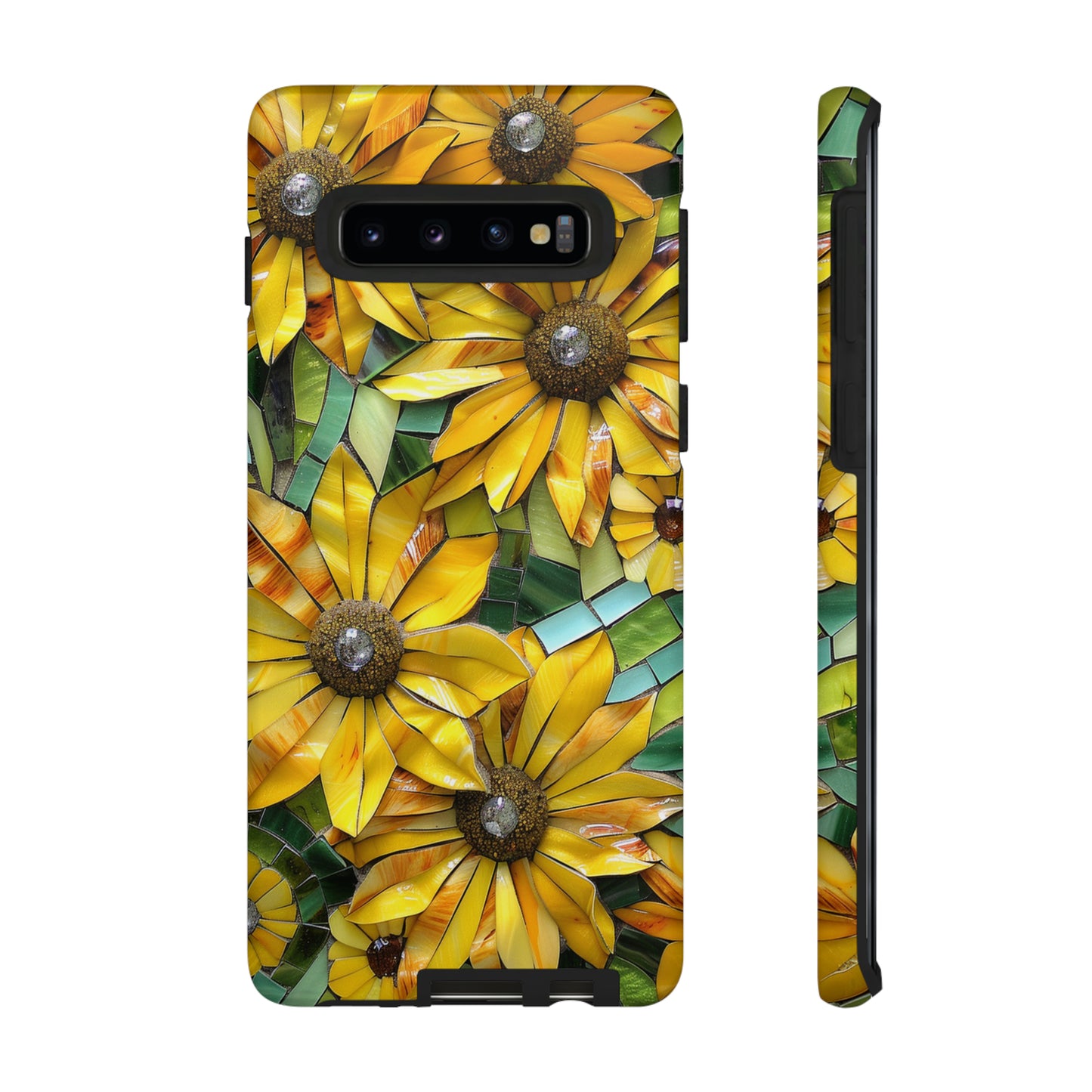 Yellow and Gold Daisy Mosaic Stained Glass Phone Case for iPhone 15, 14, Pro Max, 13, 12 & Samsung Galaxy S23, S22, S21, Google Pixel