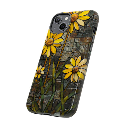 Yellow and Gold Daisy Mosaic Stained Glass Phone Case for iPhone 15, 14, Pro Max, 13, 12 & Samsung Galaxy S23, S22, S21, Google Pixel