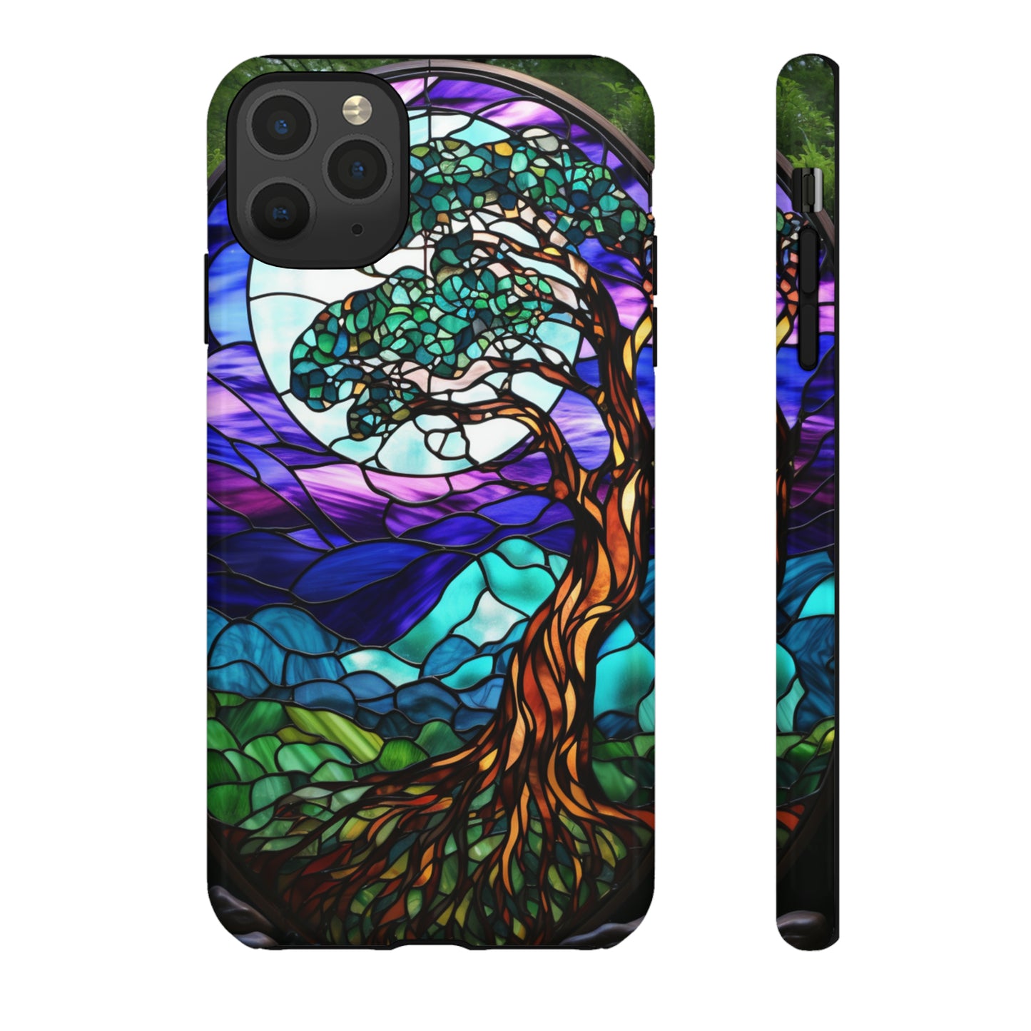 Stained Glass Mosaic Tile Tree in Moonlight