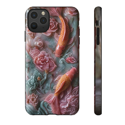 Pink Marble Fish Asian Jade Carving Koi Art Phone Case