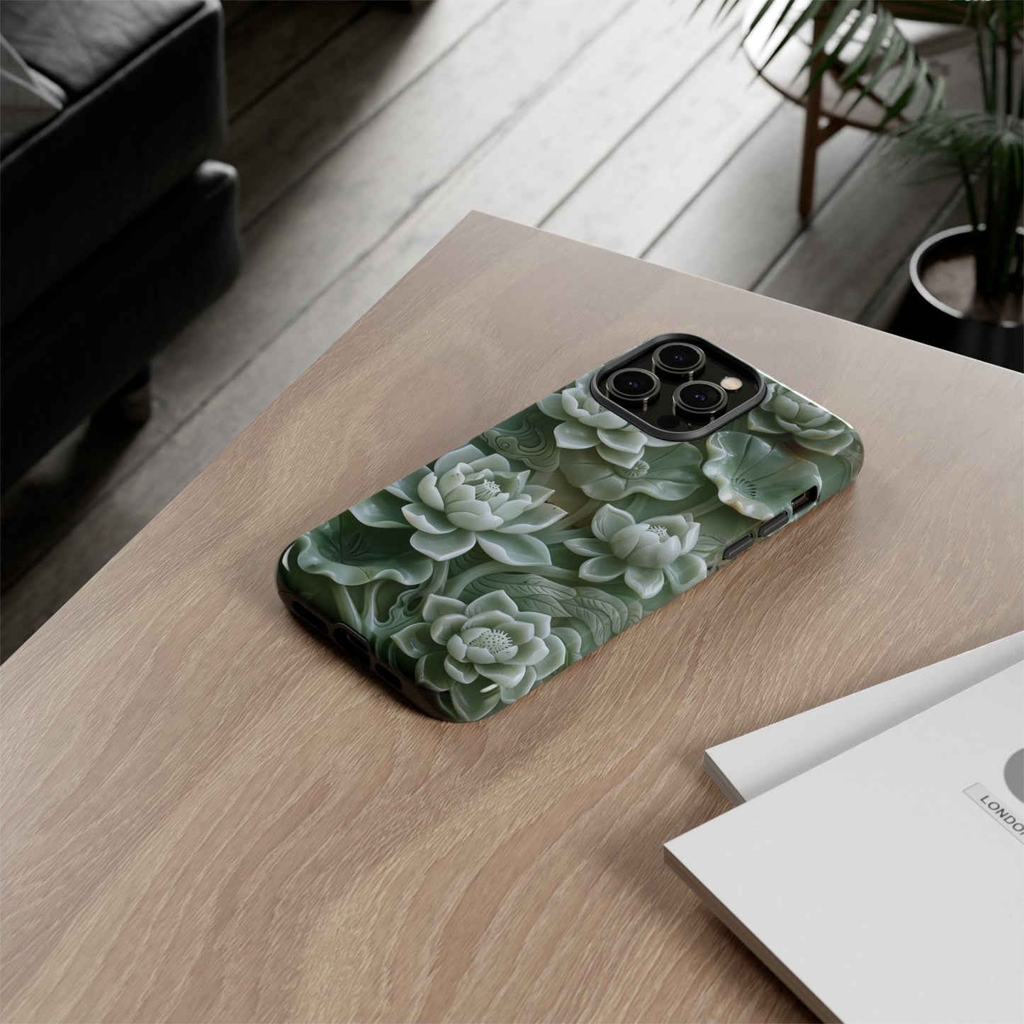 Green Jade Lotus Floral Art Phone Case