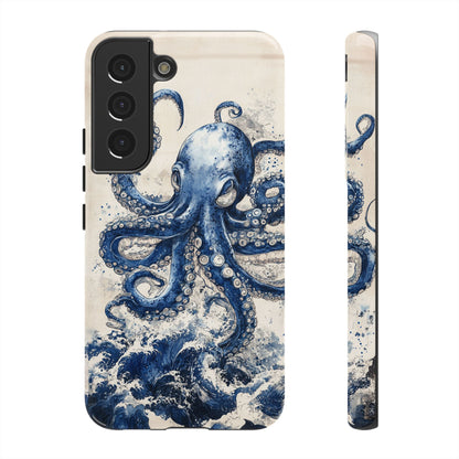 Vintage Japanese Art Style Blue Octopus and Waves Phone Cover