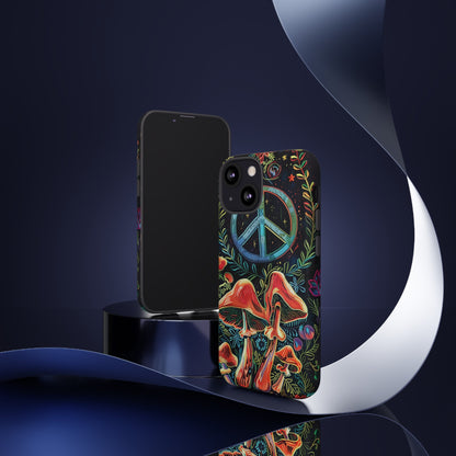 Embroidery Style Magic Mushrooms and Peace Sign Phone Case