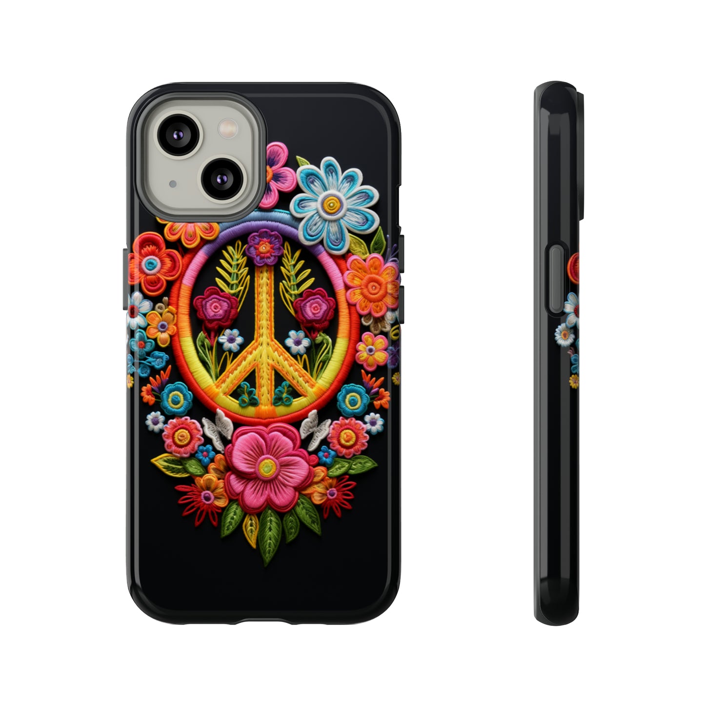 Peace Sign Embroidery Floral Hippie Style Phone Case