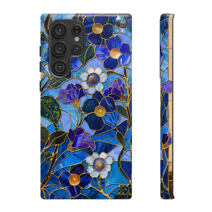 Blue Floral Stained Glass Gold Inlay Wild Flowers Phone Case